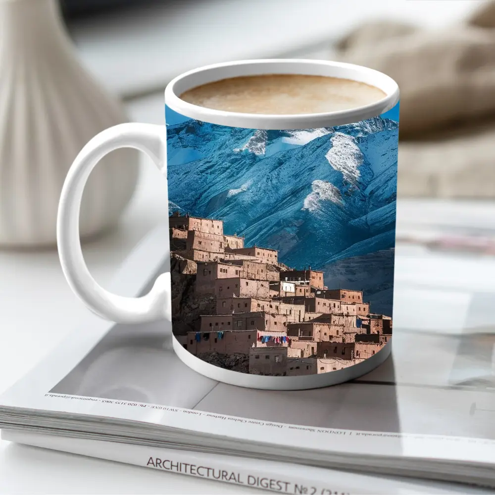 Moroccan Village Atlas Mountains Snow Peaks – Mugs