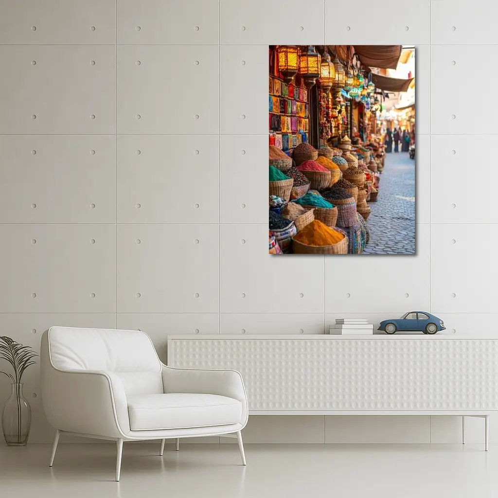 Marrakech Spice Market Colorful Bazaar Street – Wall Art