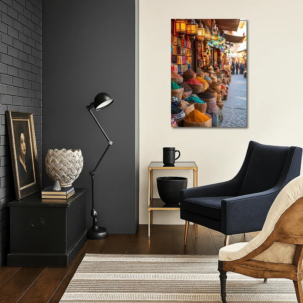 Marrakech Spice Market Colorful Bazaar Street – Wall Art