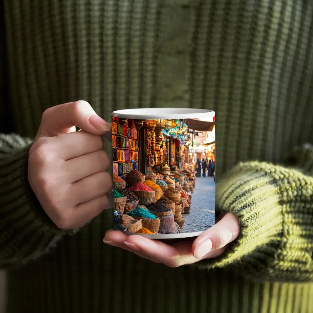 Marrakech Spice Market Colorful Bazaar Street – Mugs