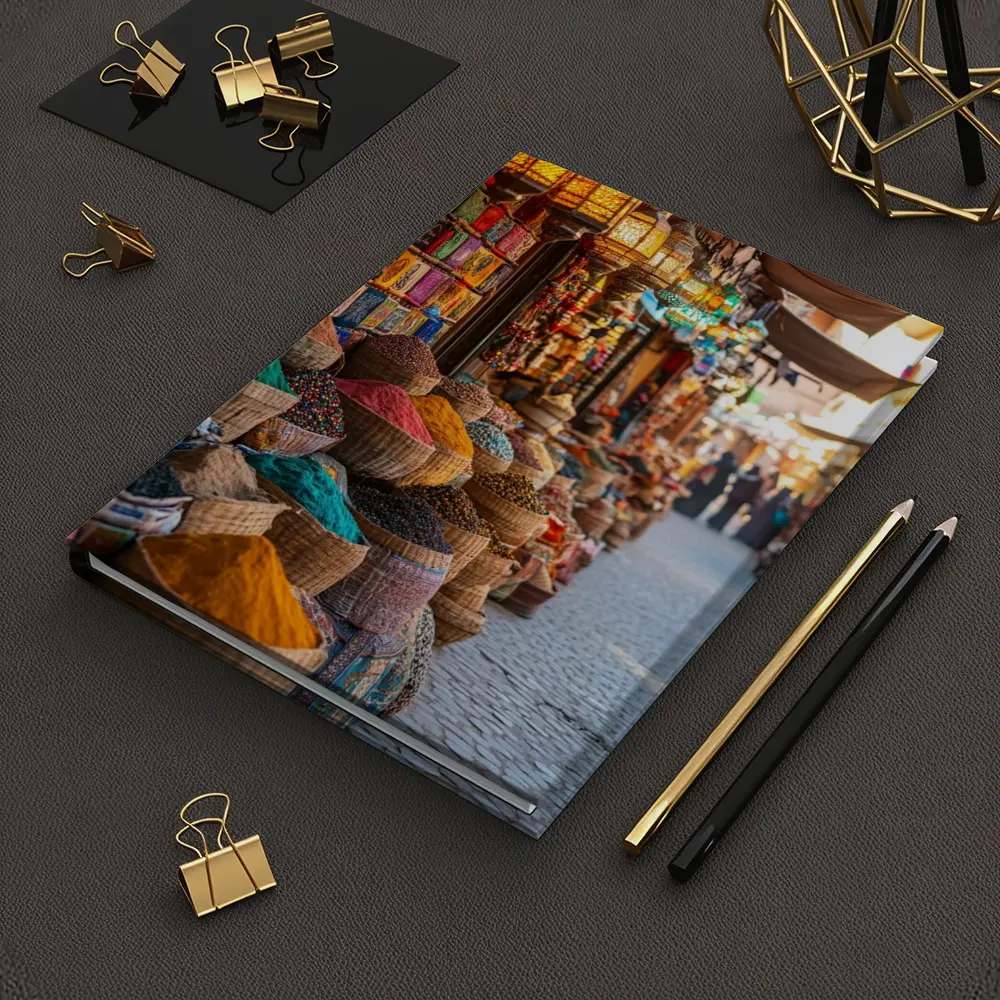 Marrakech Spice Market Colorful Bazaar Street – Notebooks