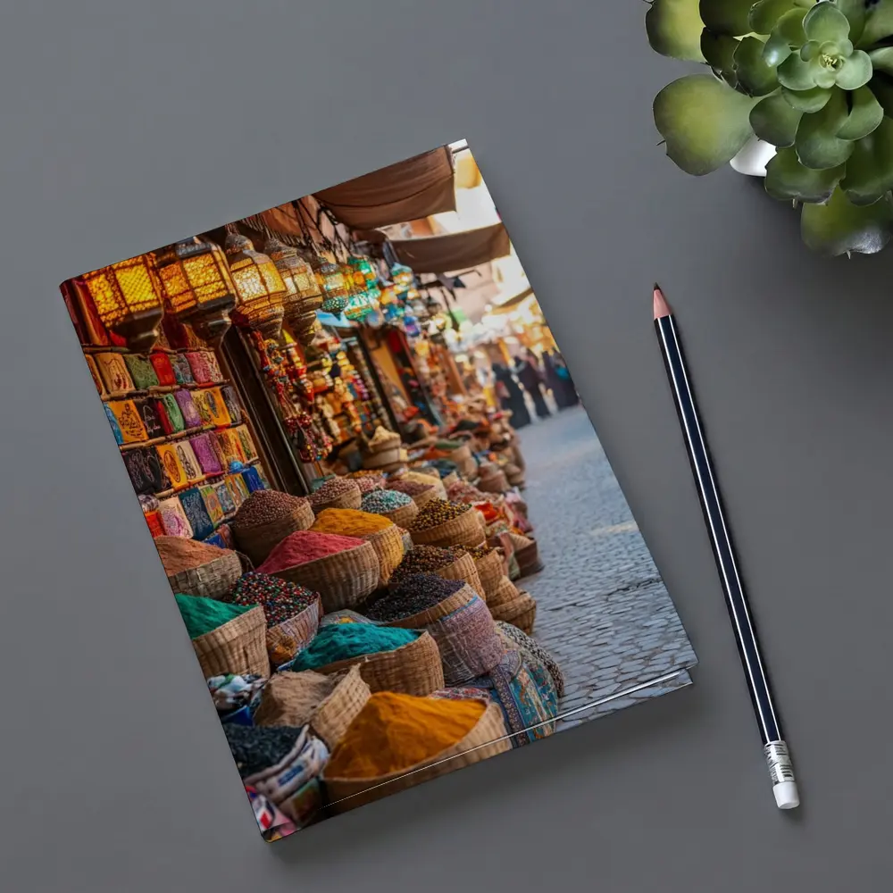 Marrakech Spice Market Colorful Bazaar Street – Notebooks