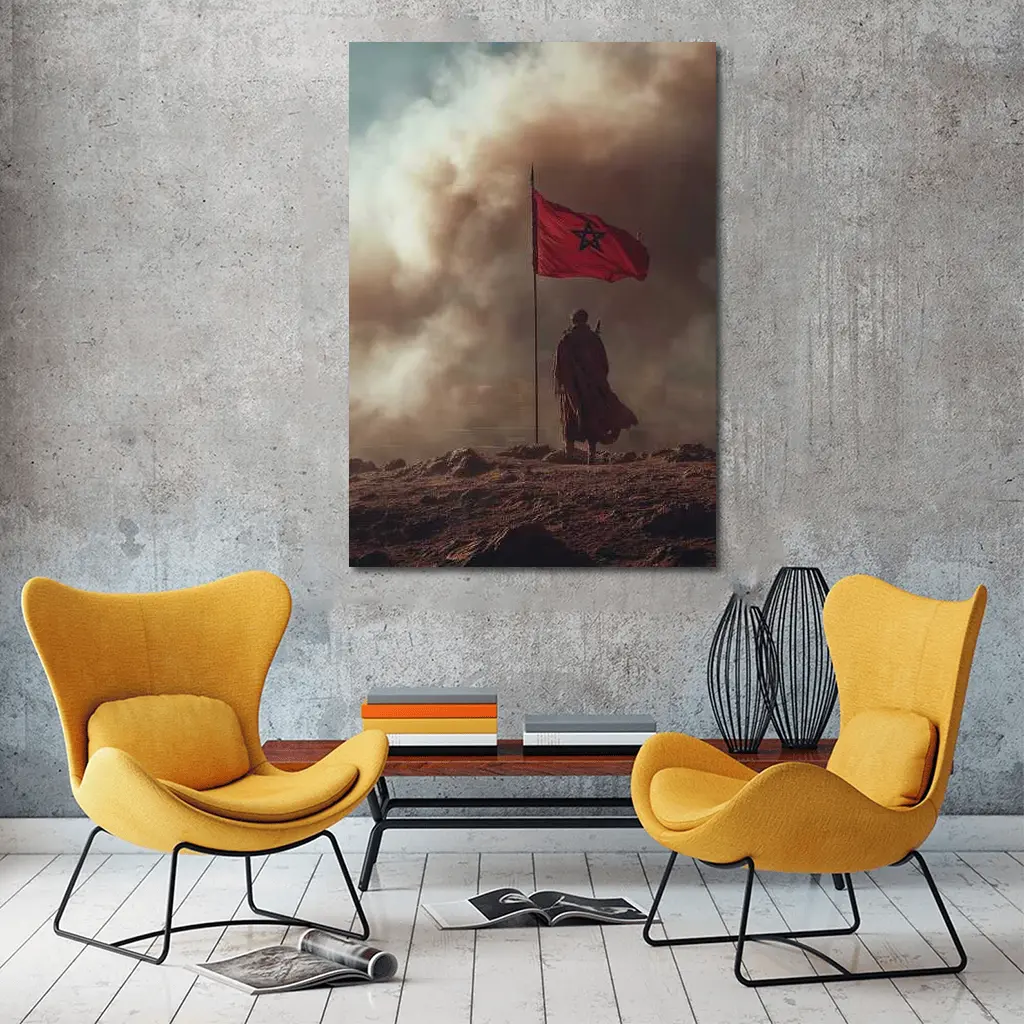 Morocco Flag Man Desert Dust Storm – Wall Art