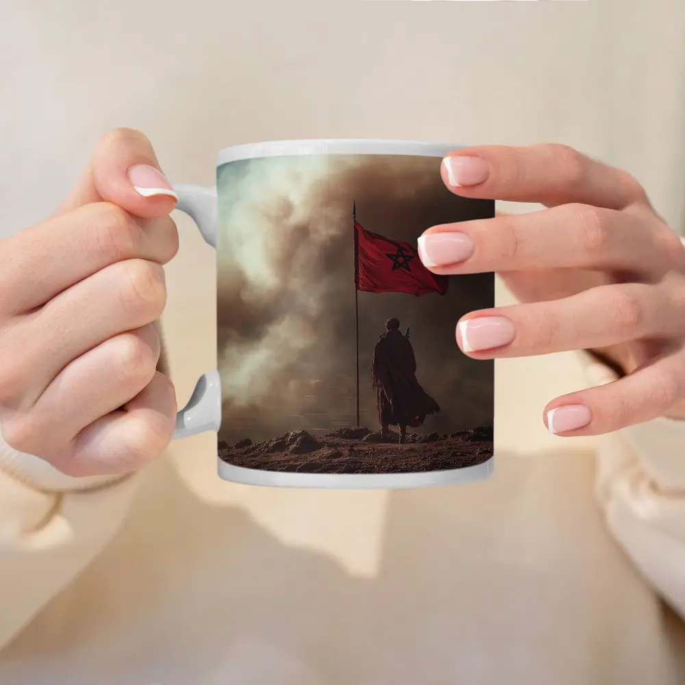 Morocco Flag Man Desert Dust Storm – Mugs