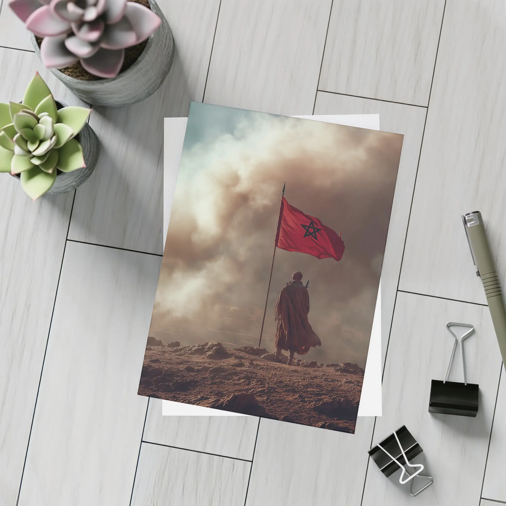 Morocco Flag Man Desert Dust Storm – Postcards