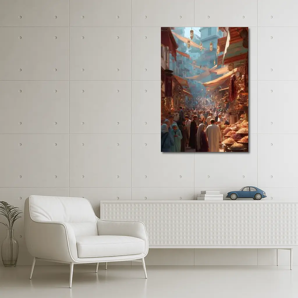 Busy Middle Eastern Bazaar Market Street Scene – Wall Art