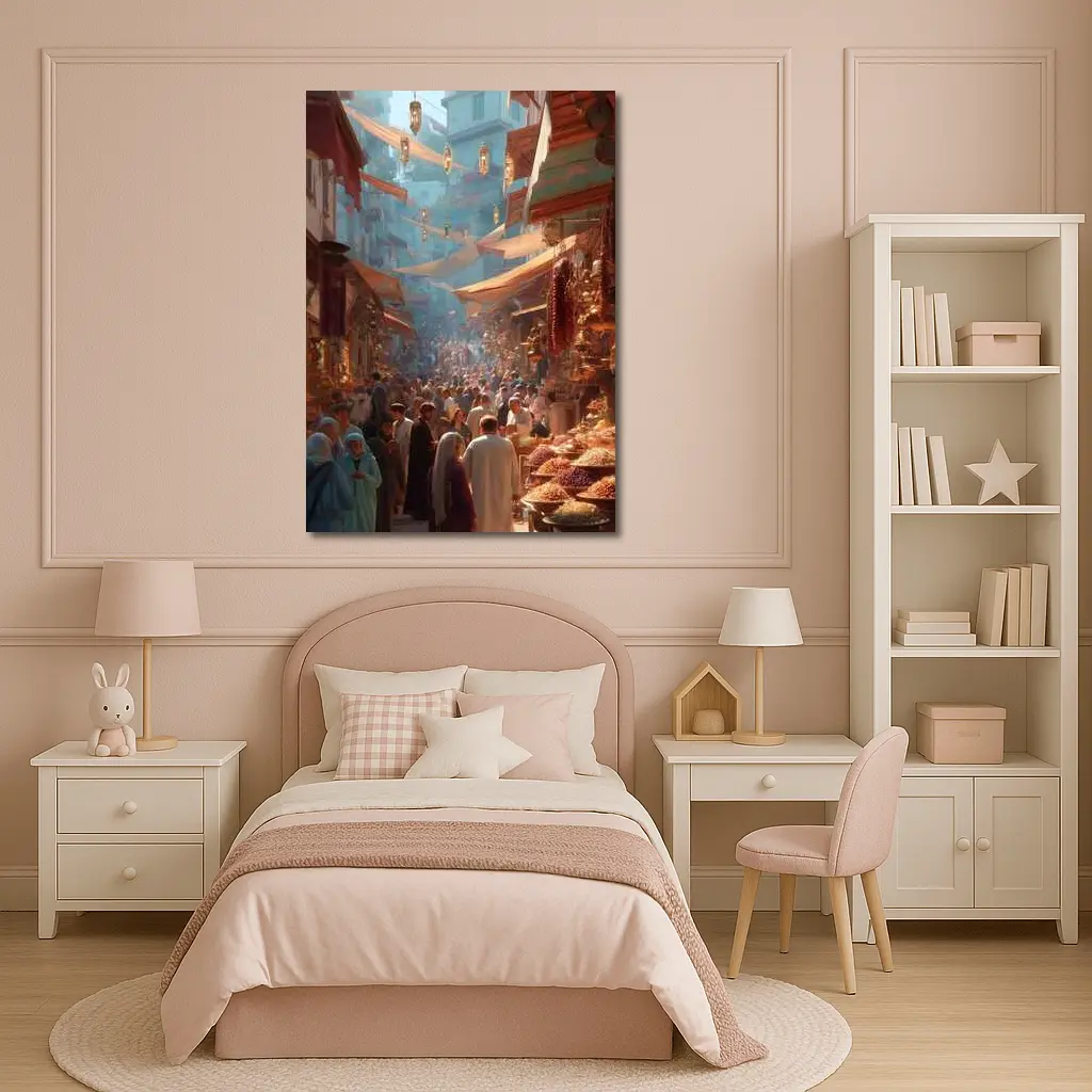 Busy Middle Eastern Bazaar Market Street Scene – Wall Art