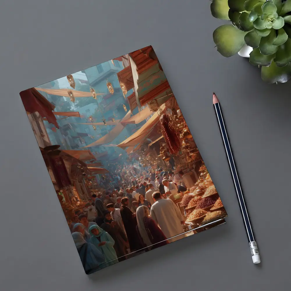 Busy Middle Eastern Bazaar Market Street Scene – Notebooks