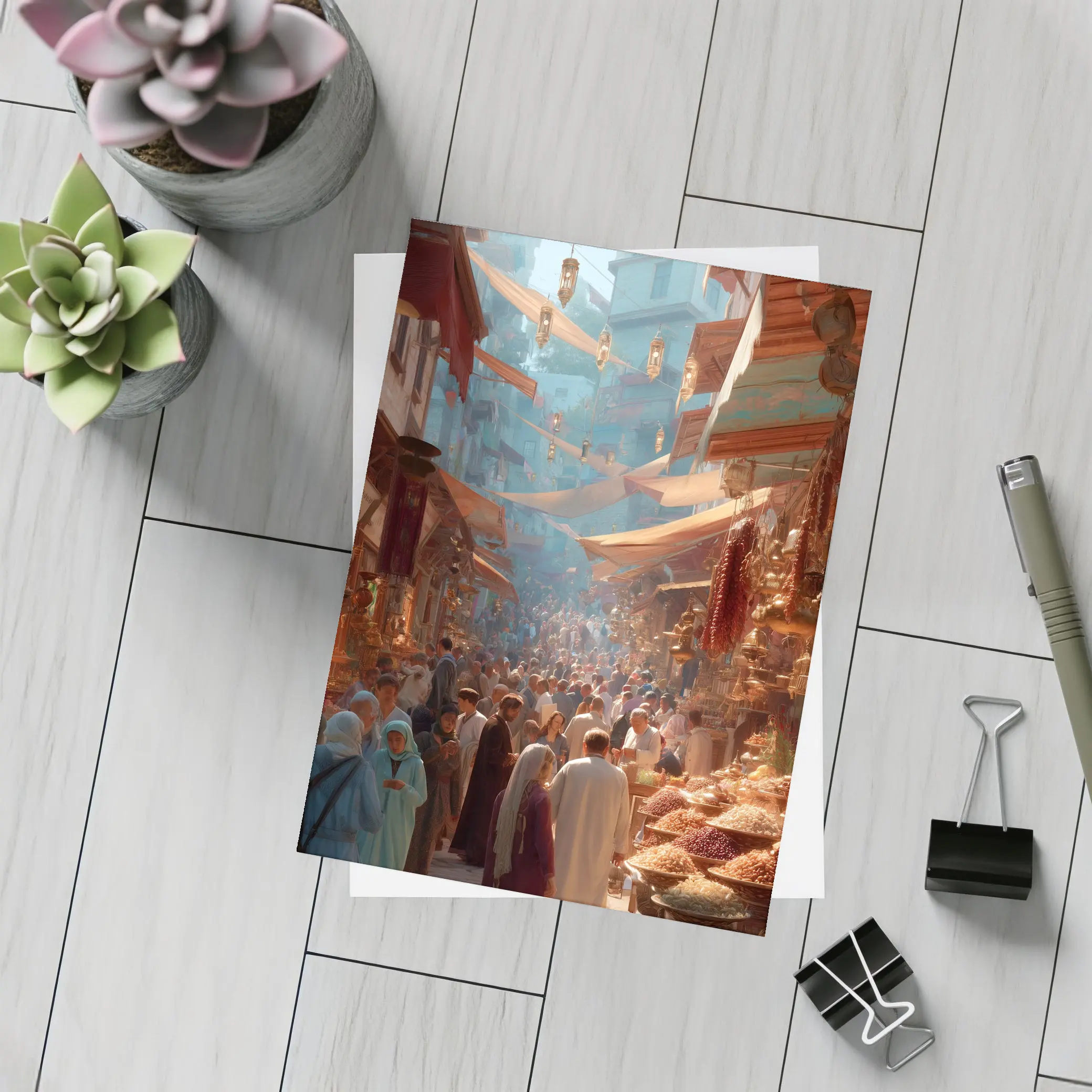 Busy Middle Eastern Bazaar Market Street Scene – Postcards
