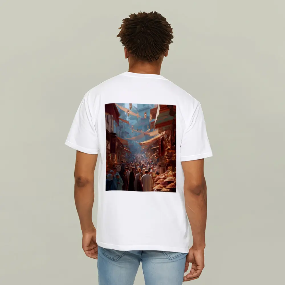 Busy Middle Eastern Bazaar Market Street Scene – T-Shirts