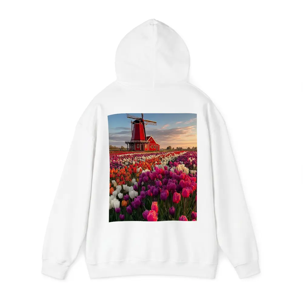Dutch Windmill Red Tulip Field Landscape – Hoodies