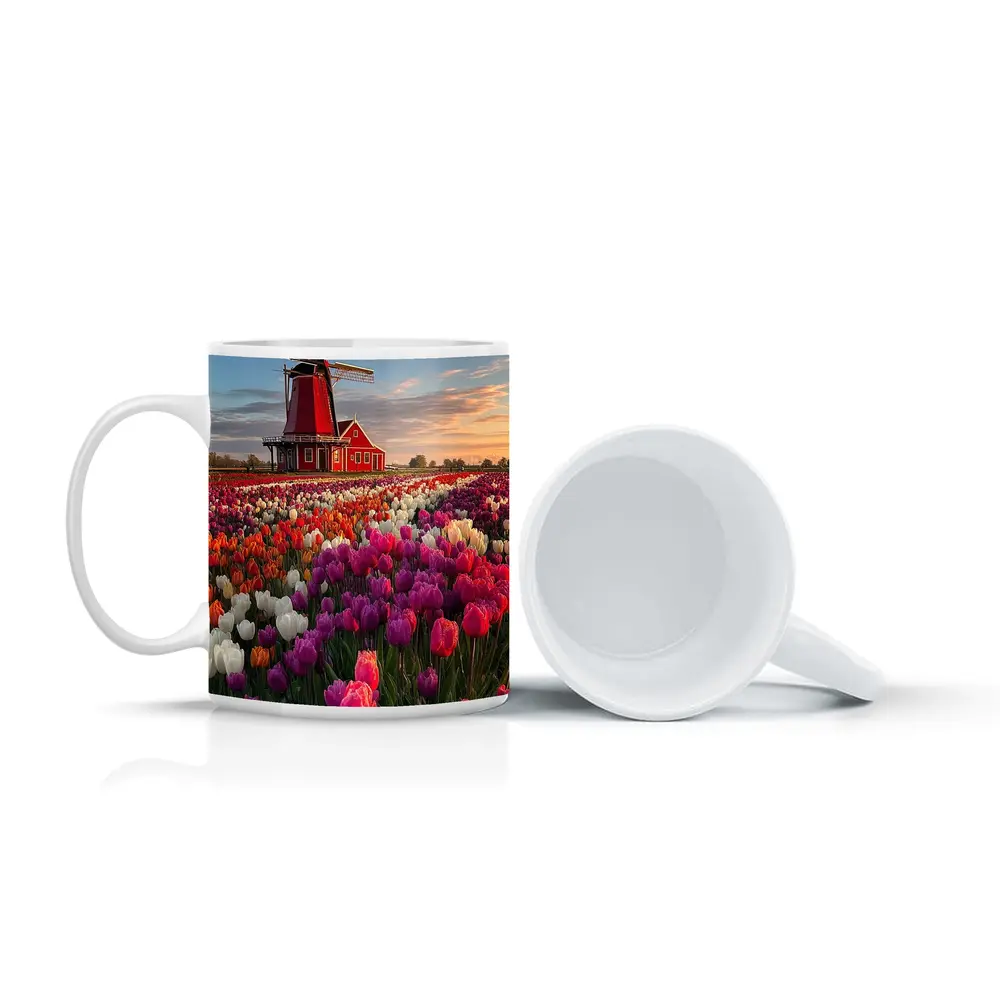 Dutch Windmill Red Tulip Field Landscape – Mugs