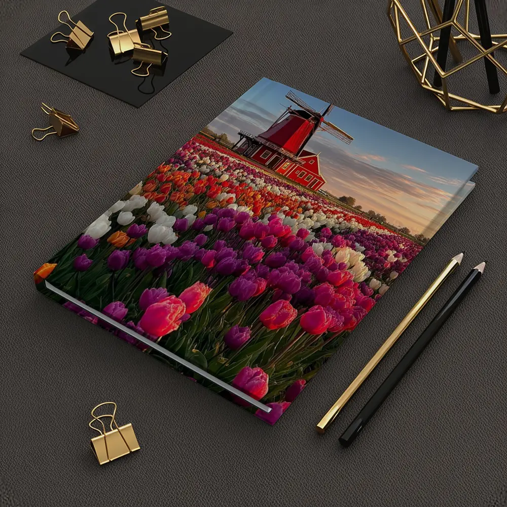 Dutch Windmill Red Tulip Field Landscape – Notebooks