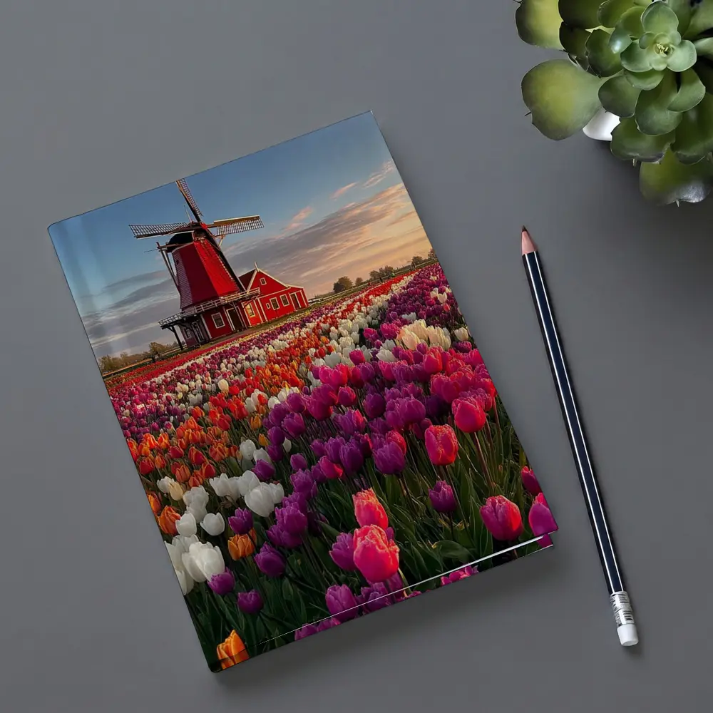 Dutch Windmill Red Tulip Field Landscape – Notebooks