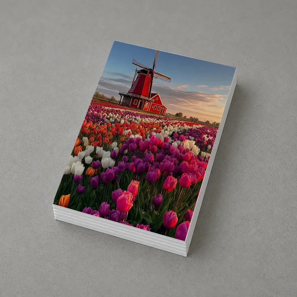 Dutch Windmill Red Tulip Field Landscape – Postcards