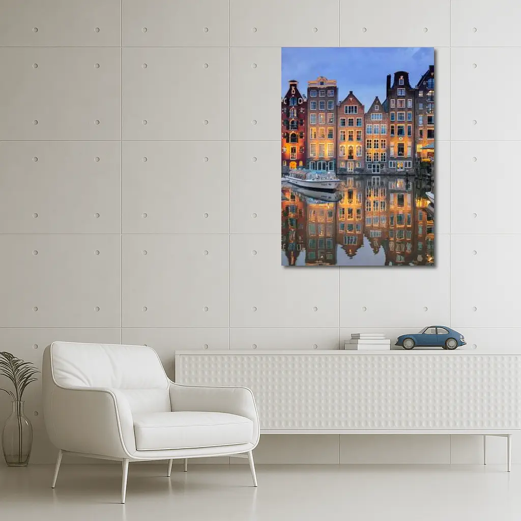 Amsterdam Canal Houses at Blue Hour – Wall Art