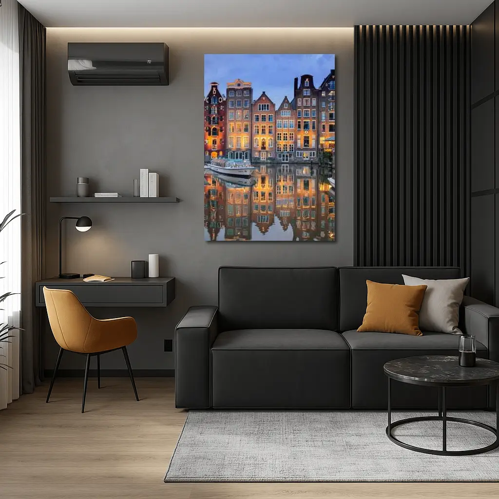 Amsterdam Canal Houses at Blue Hour – Wall Art