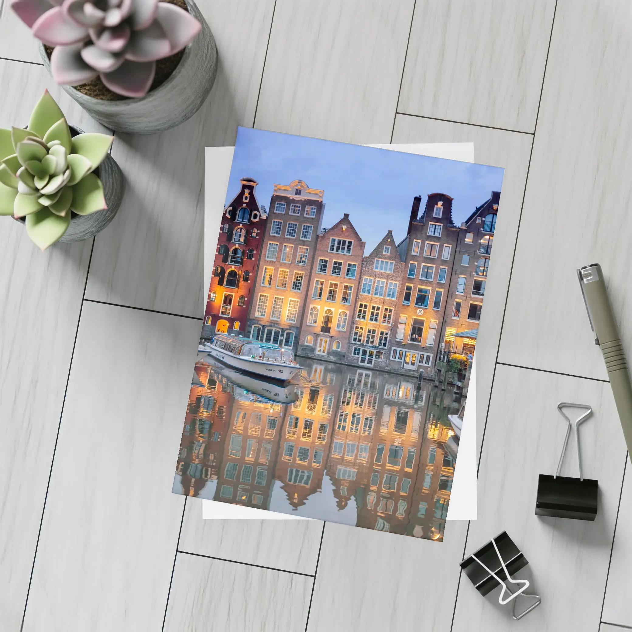 Amsterdam Canal Houses at Blue Hour – Postcards
