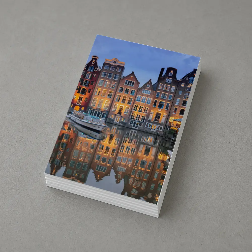 Amsterdam Canal Houses at Blue Hour – Postcards