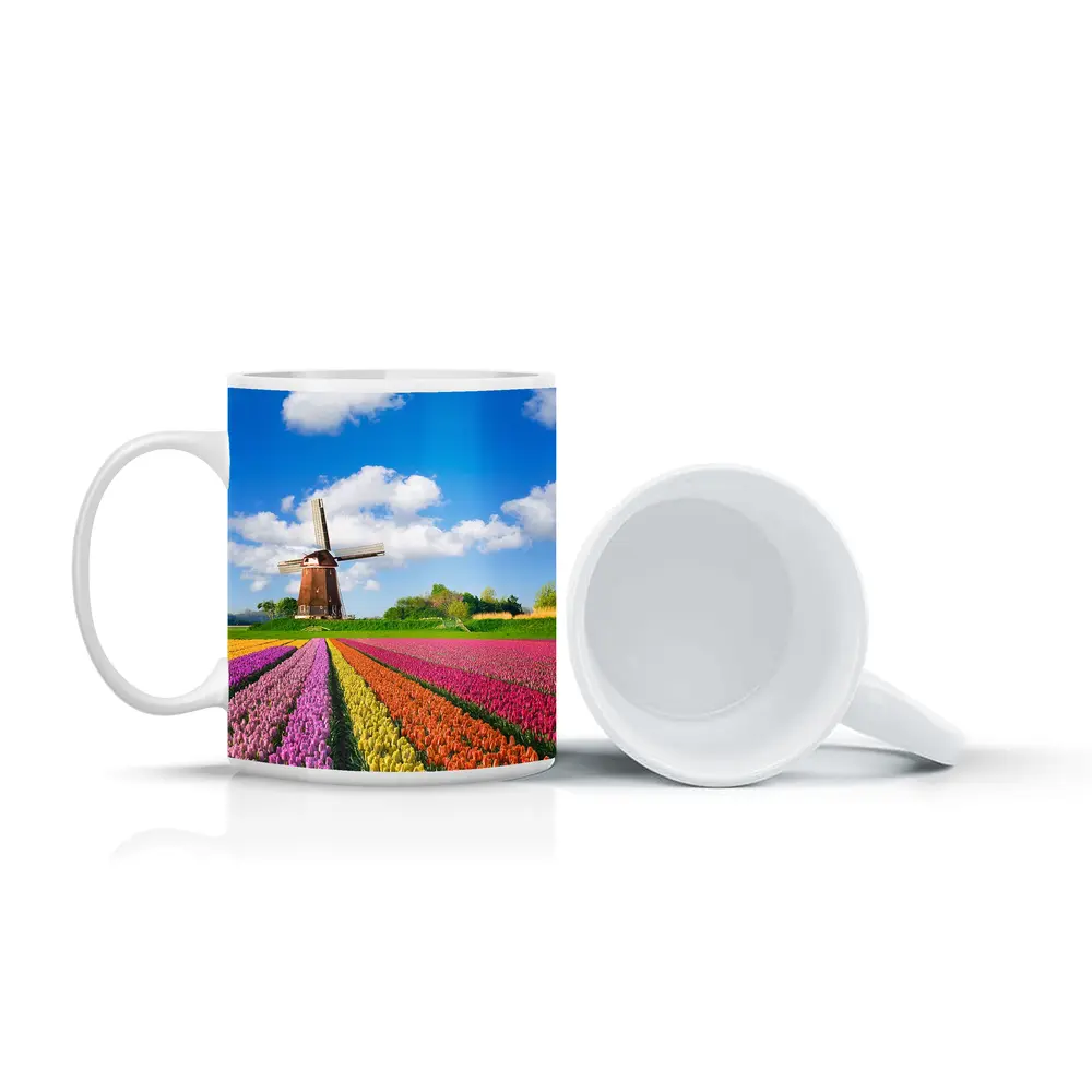 Dutch Tulip Field Windmill Blue Sky – Mugs