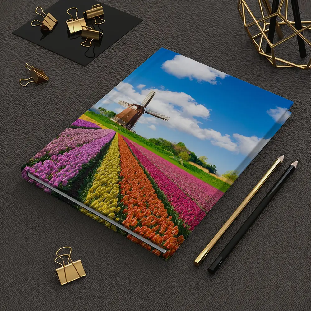 Dutch Tulip Field Windmill Blue Sky – Notebooks