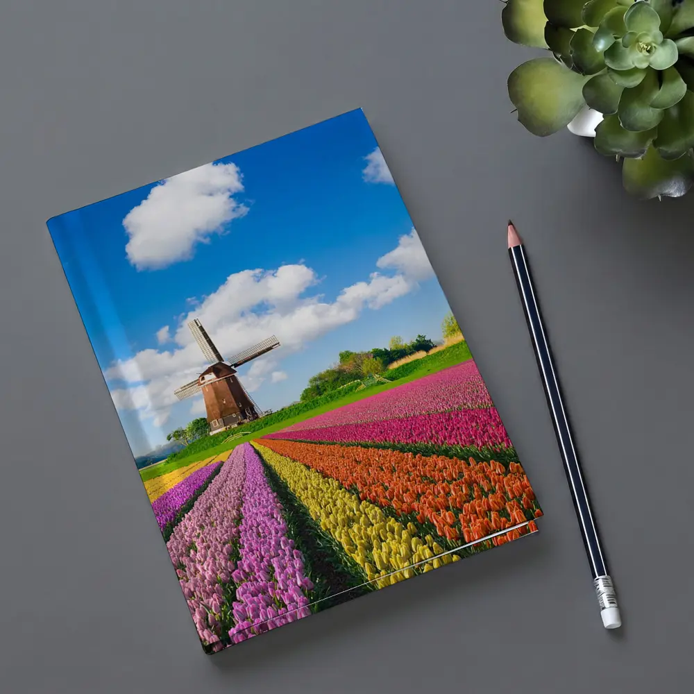 Dutch Tulip Field Windmill Blue Sky – Notebooks