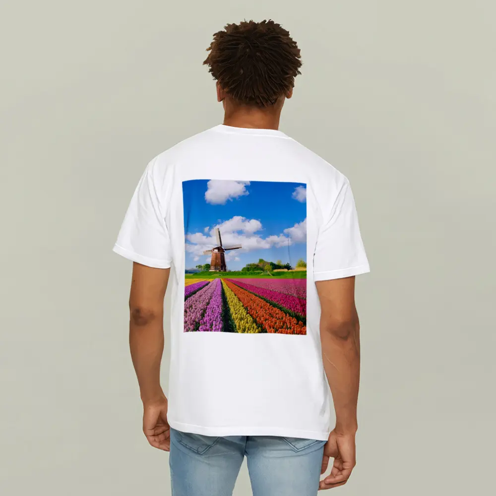 Dutch Tulip Field Windmill Blue Sky – T-Shirts
