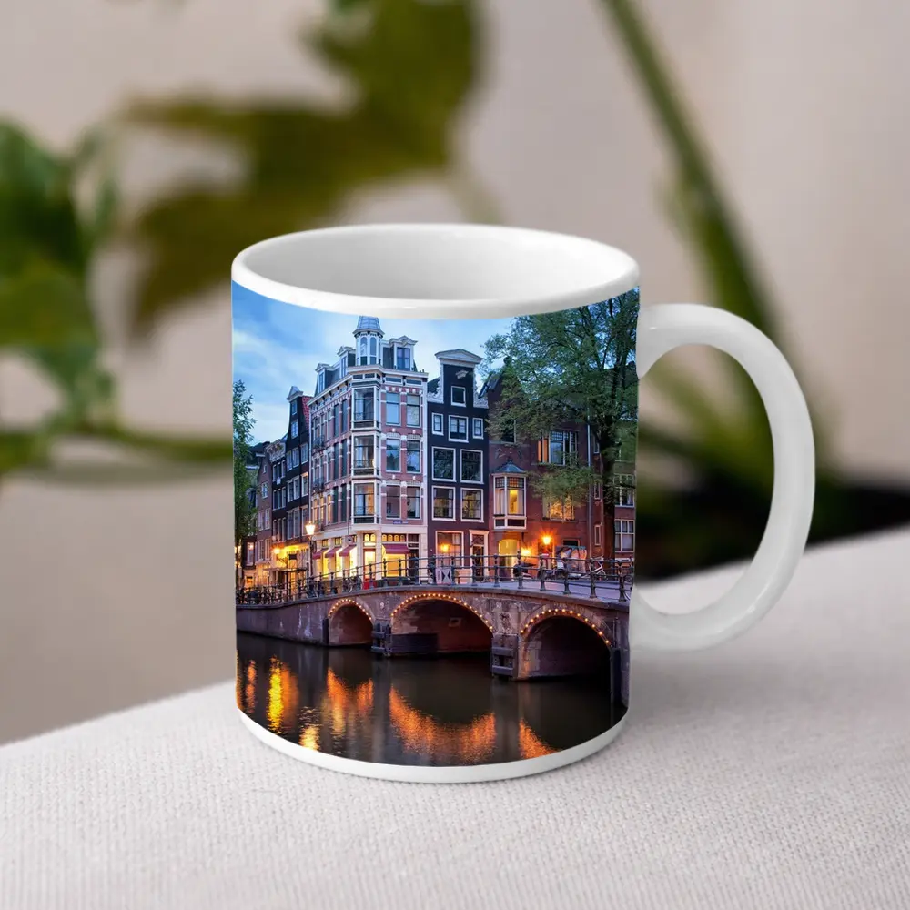Amsterdam Canal Bridge Evening Blue Sky – Mugs