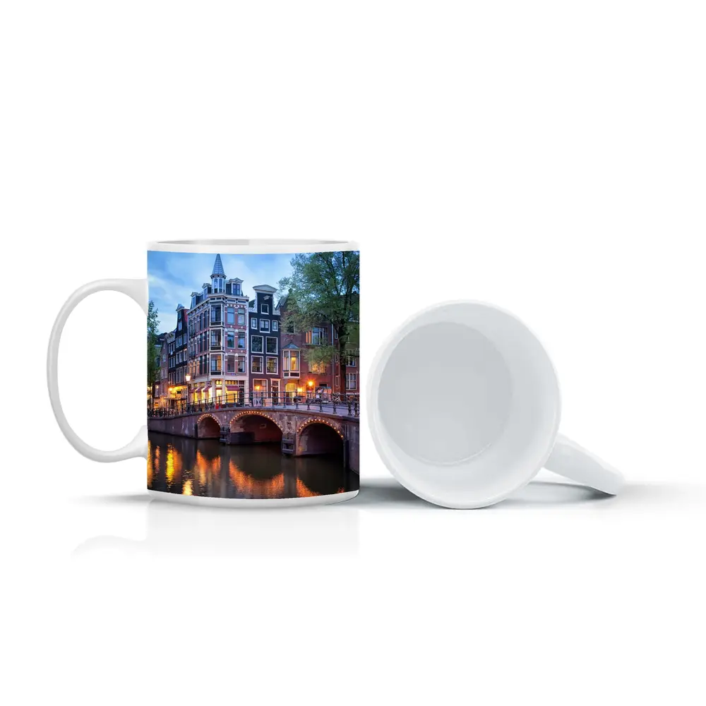 Amsterdam Canal Bridge Evening Blue Sky – Mugs