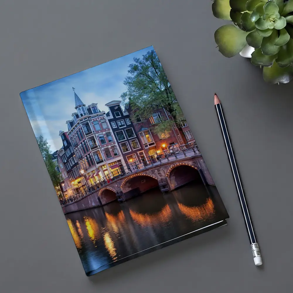 Amsterdam Canal Bridge Evening Blue Sky – Notebooks