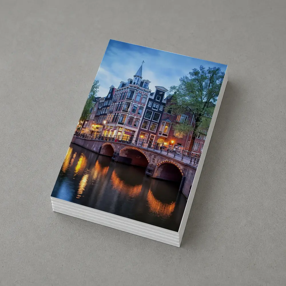 Amsterdam Canal Bridge Evening Blue Sky – Postcards
