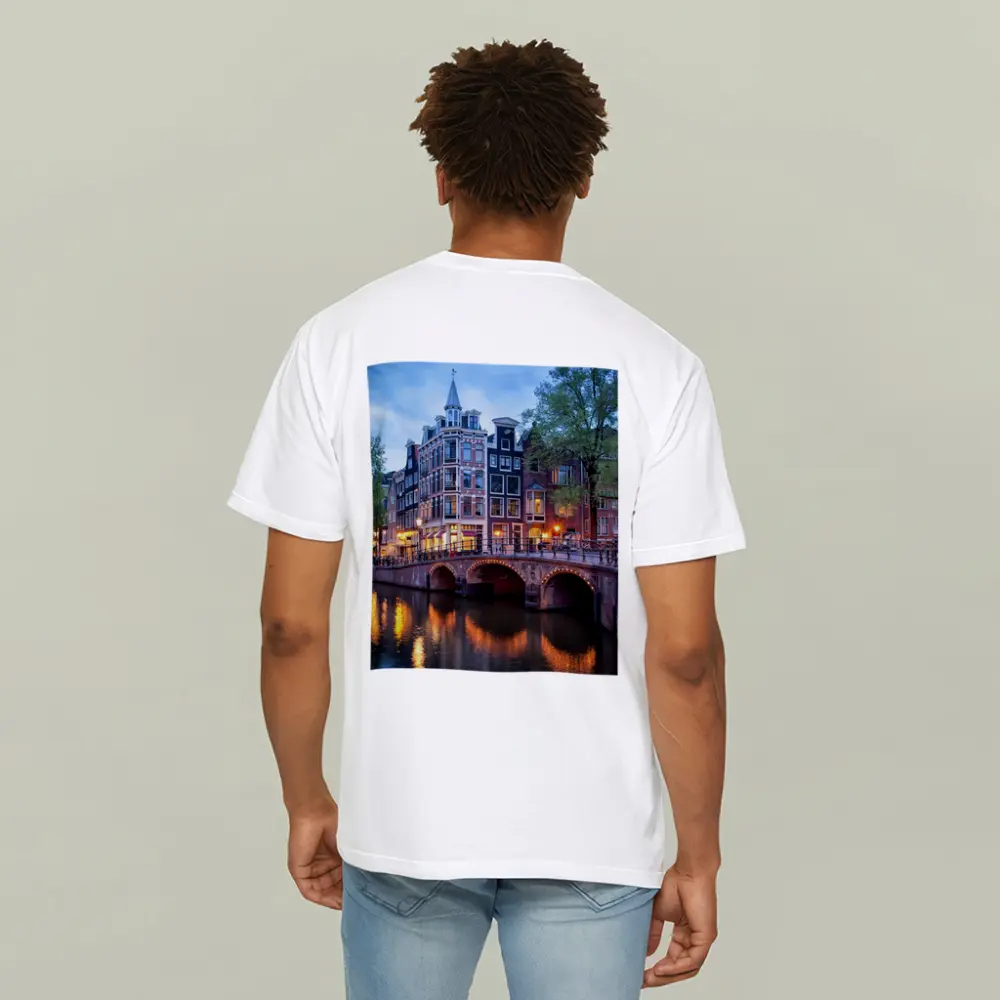 Amsterdam Canal Bridge Evening Blue Sky – T-Shirts
