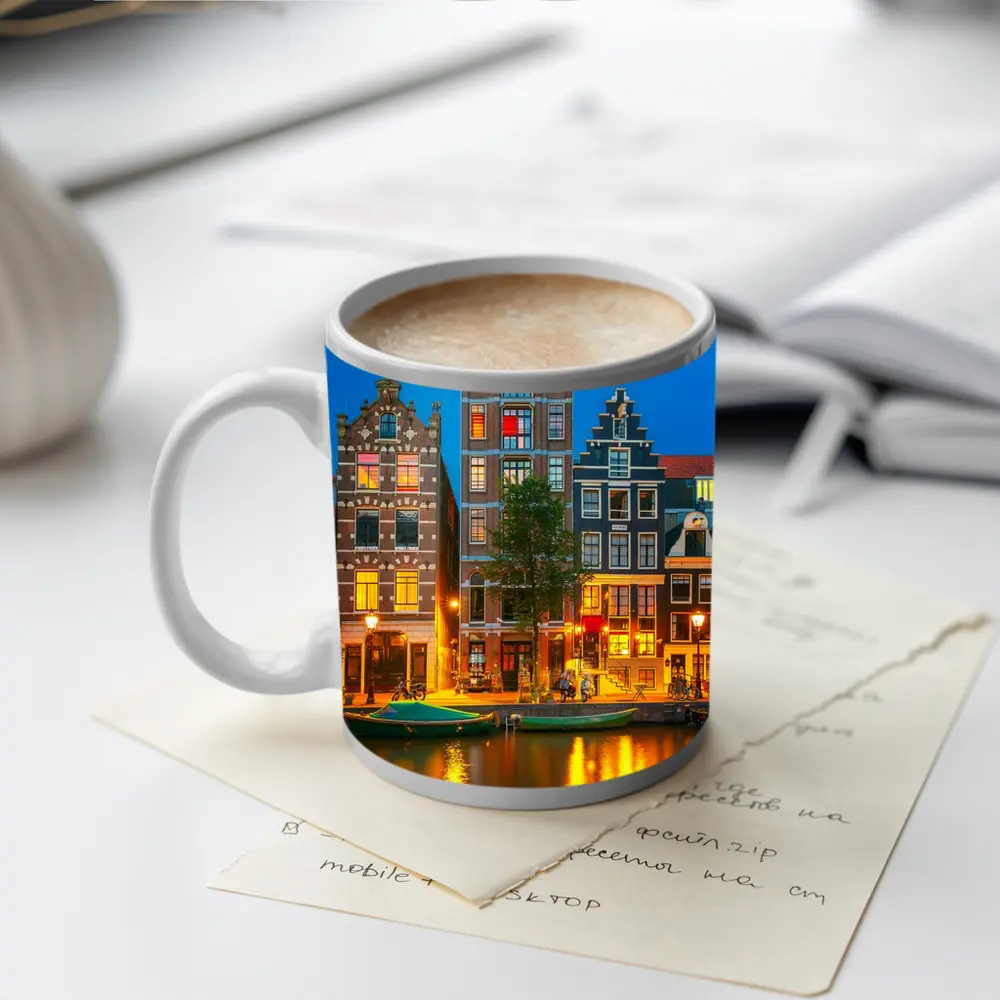 Amsterdam Canal Houses Blue Hour Night – Mugs