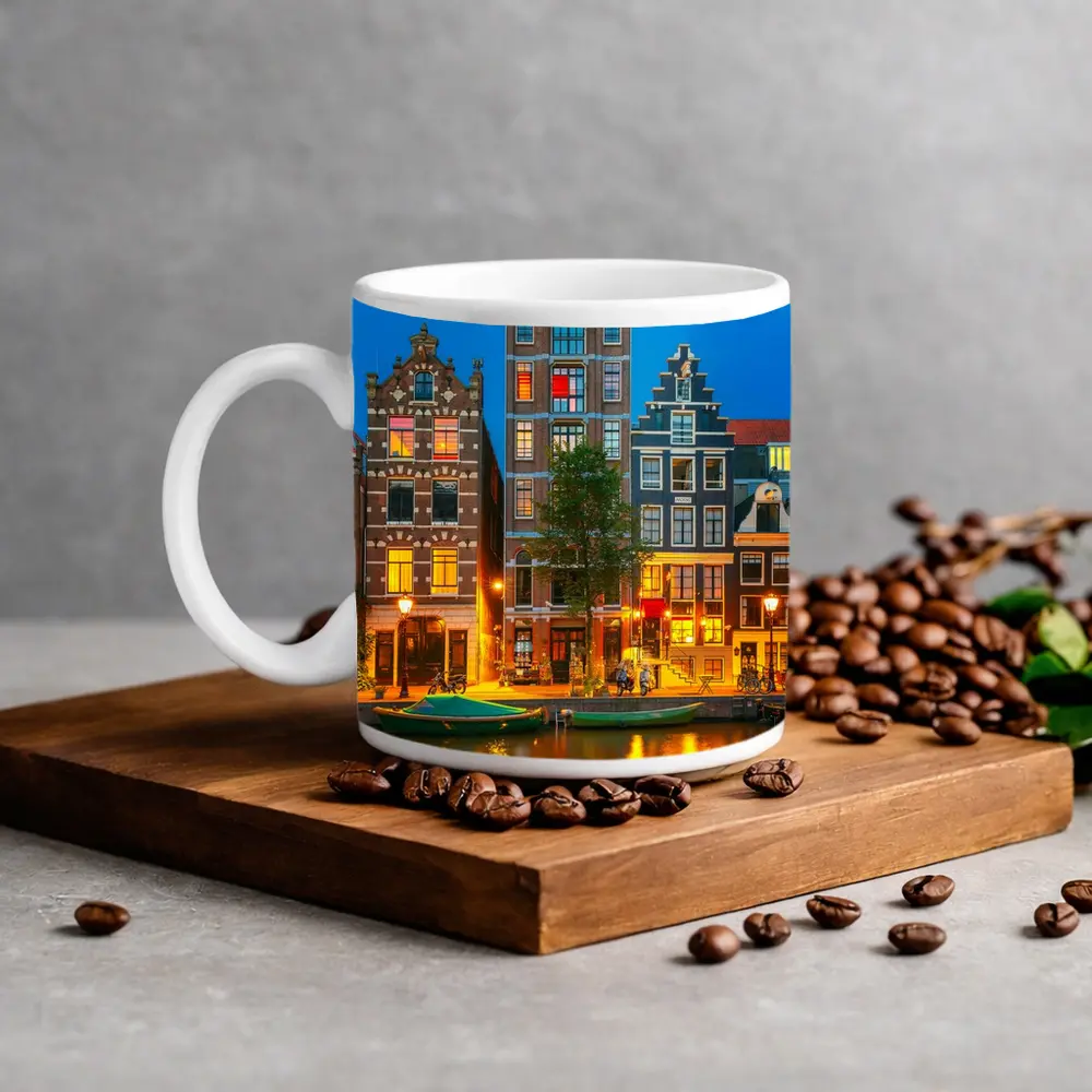 Amsterdam Canal Houses Blue Hour Night – Mugs