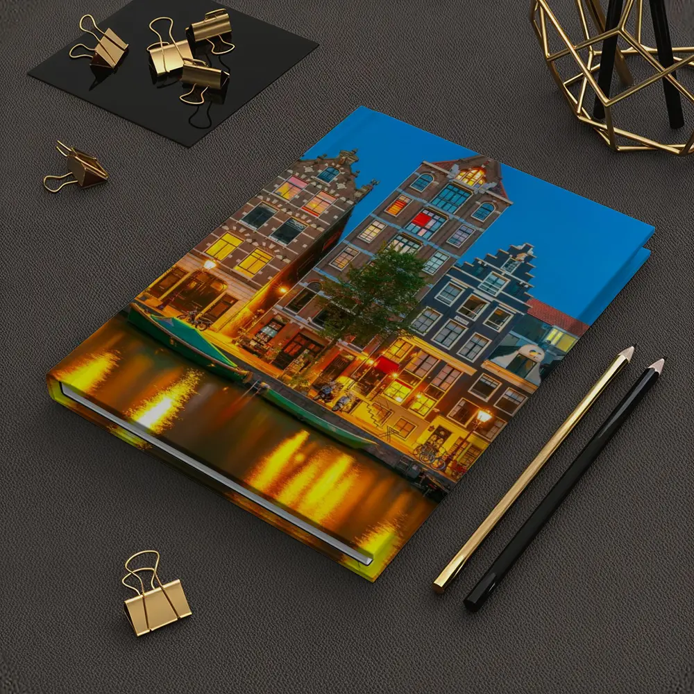 Amsterdam Canal Houses Blue Hour Night – Notebooks