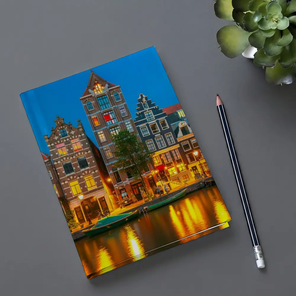 Amsterdam Canal Houses Blue Hour Night – Notebooks