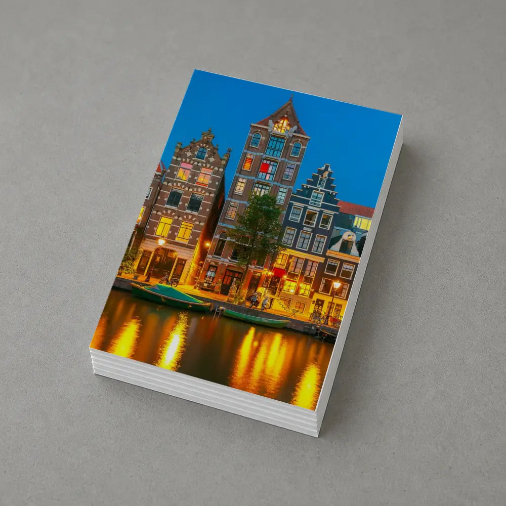 Amsterdam Canal Houses Blue Hour Night – Postcards
