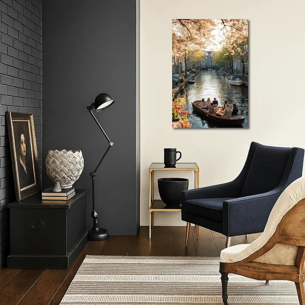 Amsterdam Canal Boat Cherry Blossom Spring – Wall Art