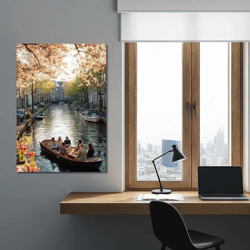 Amsterdam Canal Boat Cherry Blossom Spring – Wall Art