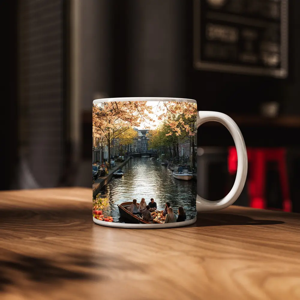Amsterdam Canal Boat Cherry Blossom Spring – Mugs