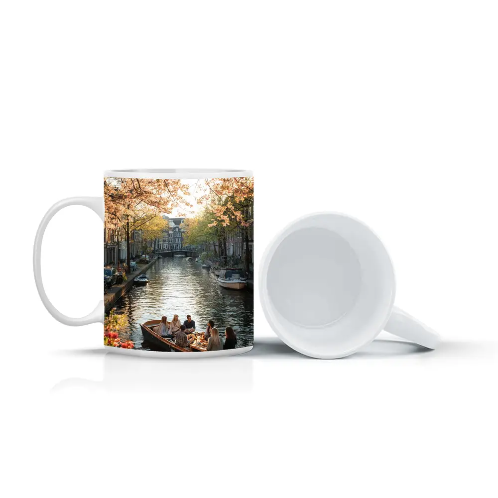 Amsterdam Canal Boat Cherry Blossom Spring – Mugs