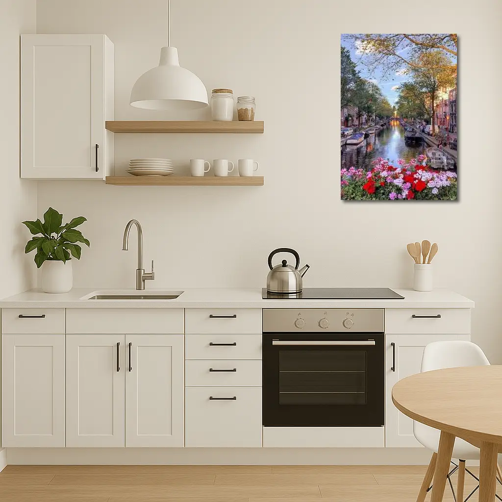 Amsterdam Canal Flowers Trees Sunset View – Wall Art