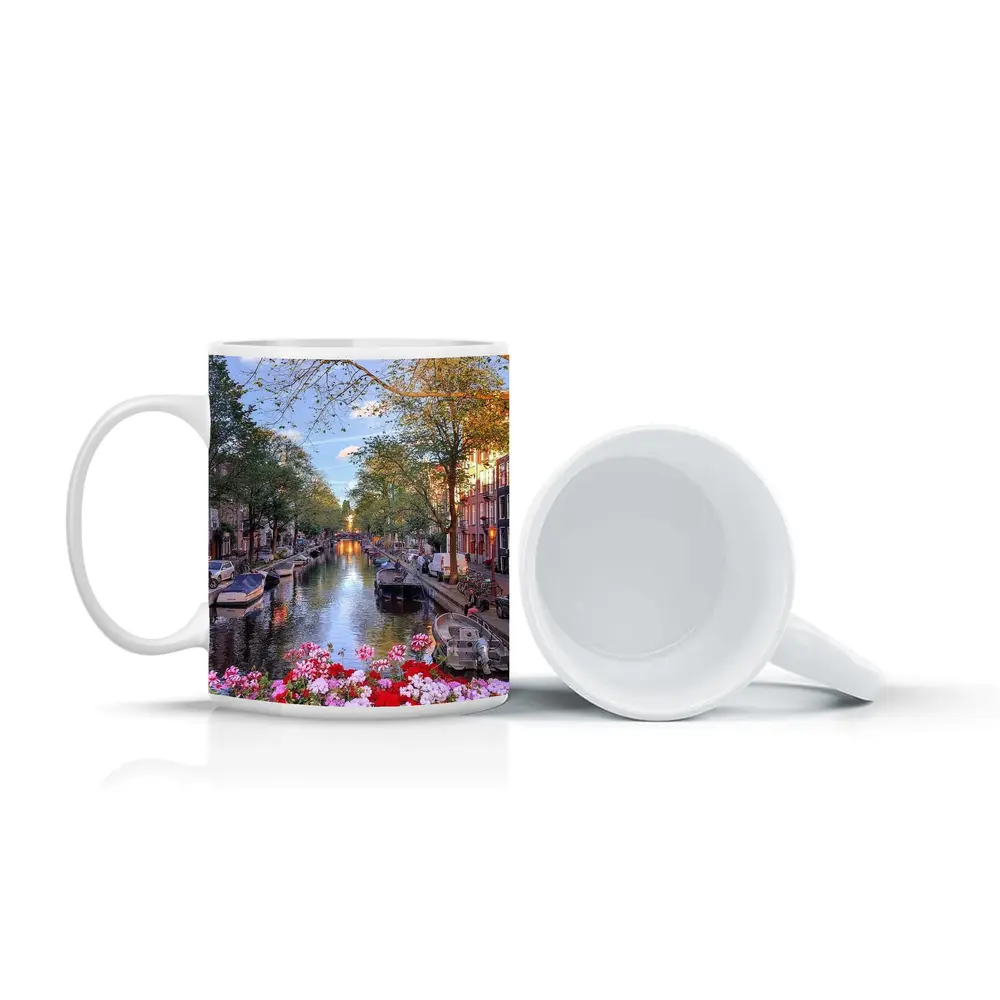 Amsterdam Canal Flowers Trees Sunset View – Mugs
