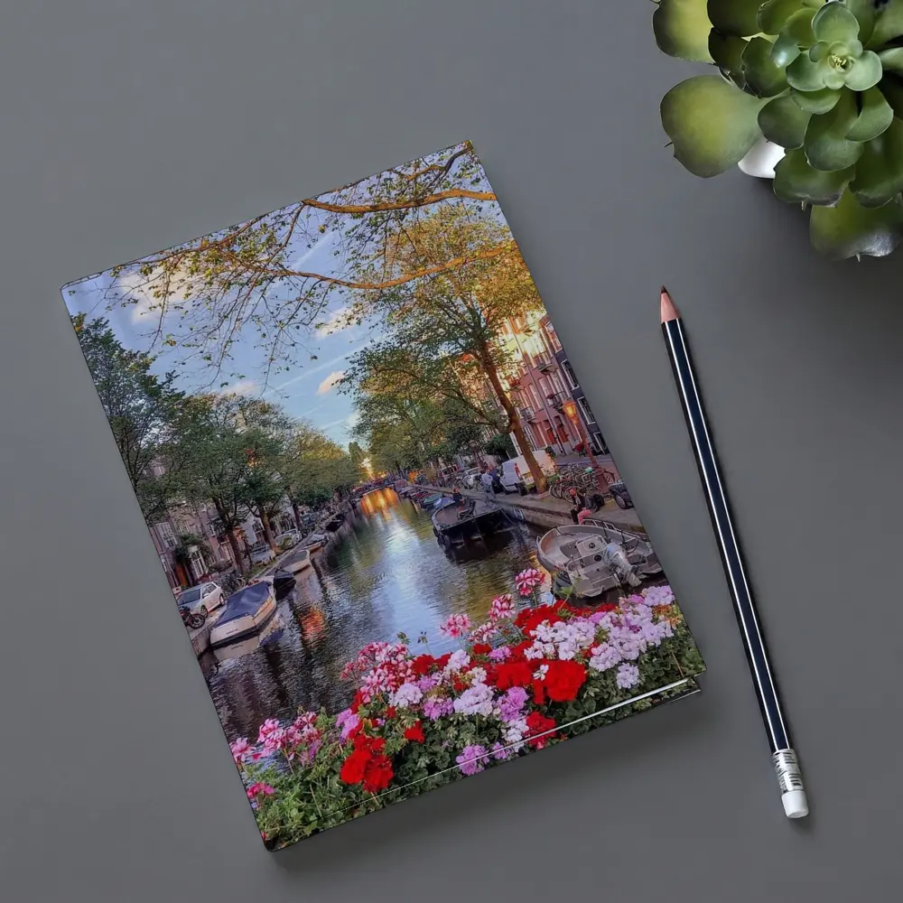 Amsterdam Canal Flowers Trees Sunset View – Notebooks