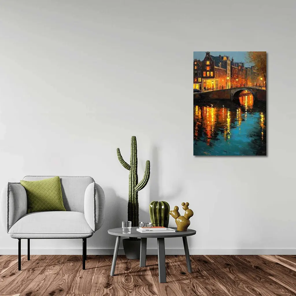 Amsterdam Canal Night Oil Painting Art – Wall Art