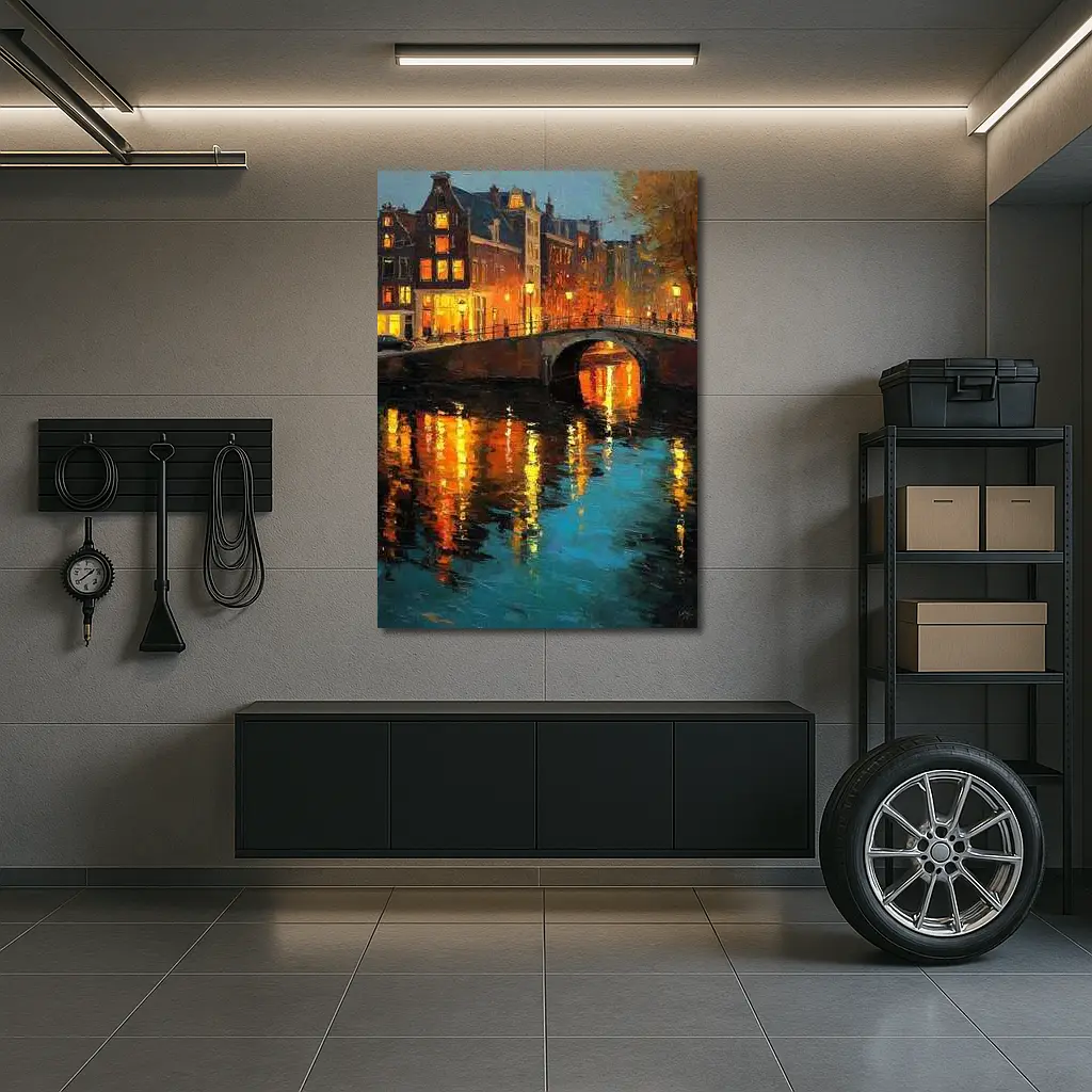 Amsterdam Canal Night Oil Painting Art – Wall Art