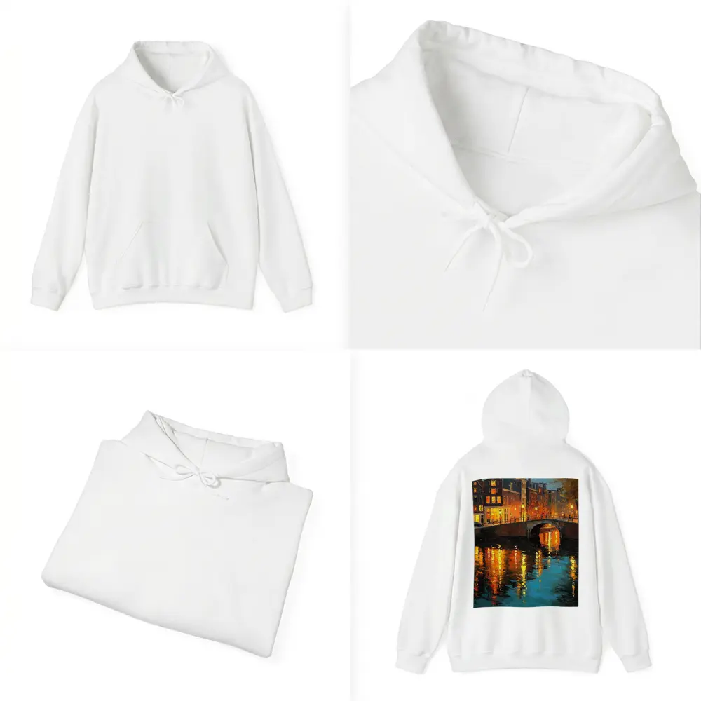 Amsterdam Canal Night Oil Painting Art – Hoodies
