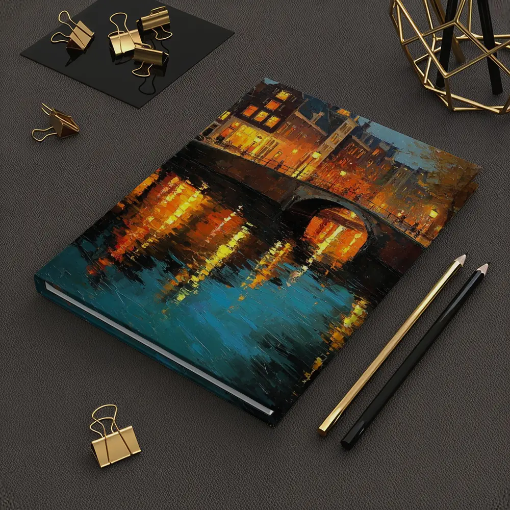 Amsterdam Canal Night Oil Painting Art – Notebooks