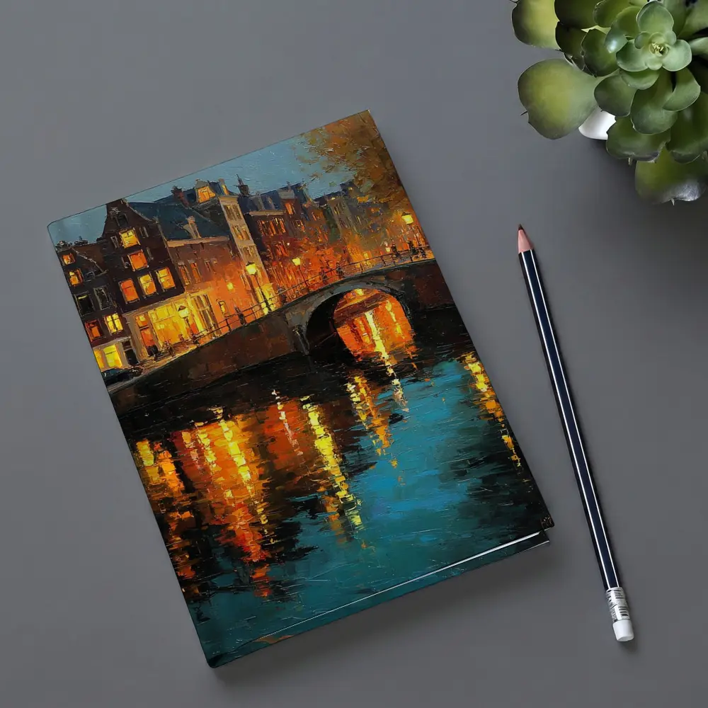 Amsterdam Canal Night Oil Painting Art – Notebooks