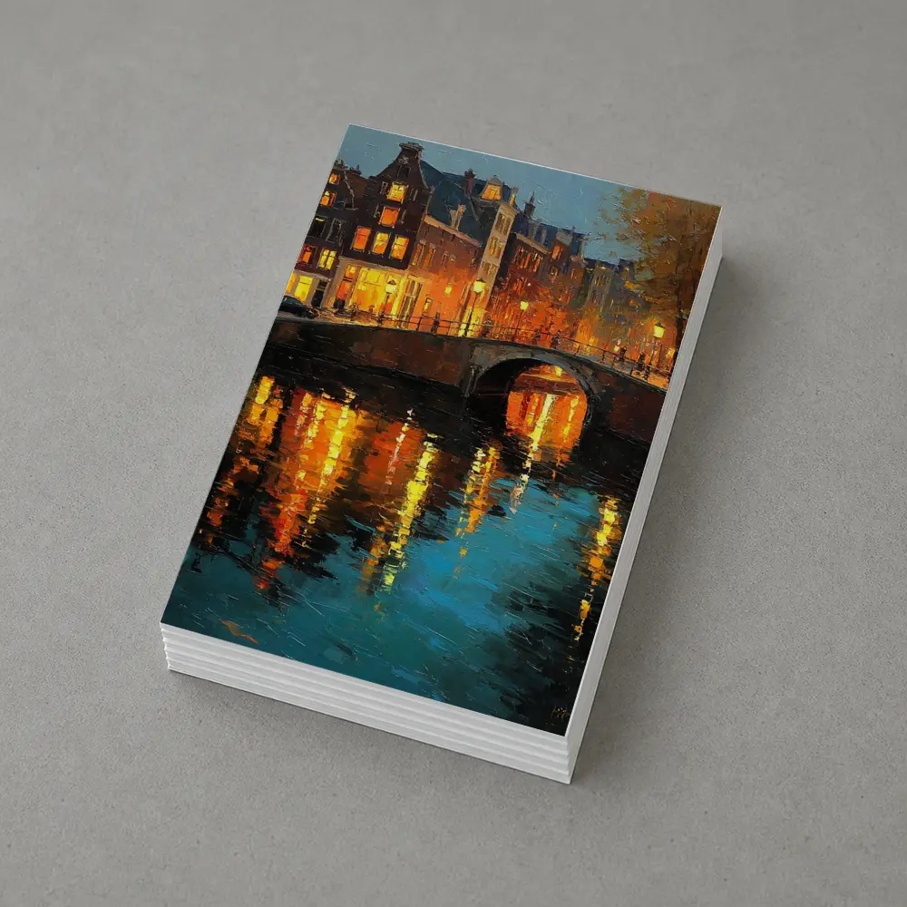 Amsterdam Canal Night Oil Painting Art – Postcards